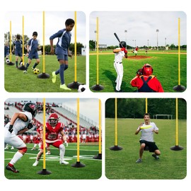 MEILANHUI Soccer Agility Poles, 6Pcs Agility Poles with Rubber Bases and Bag Detachable Agility Training Equipment for Football, Rugby, Basketball, Indoor & Outdoor