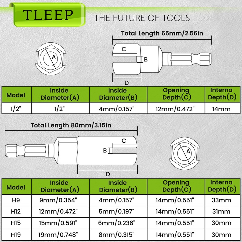 TLEEP Wing Nut Driver 1/2" 9mm 12mm 15mm 19mm and