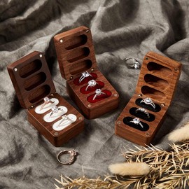 Always & Forever Ring Box 3 Slot for Wedding Ceremony Engagement Valentine's Day Birthday Ring Bearer Box Walnut Ring Box Engrave Wedding Ring Box- Black Lining