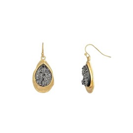 Dauplaise Jewelry Hematite Druzy Tear Drop Earrings, Statement Accessory for Women, Gold-Tone, Base Metal, No Gemstone