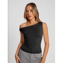 Trendy Queen Womens Summer Tops Off The Shoulder Going Out T Shirts Crop Tank Top Casual Dressy Work Clothes Cute Y2k Fashion Outfits 2025 Black XL