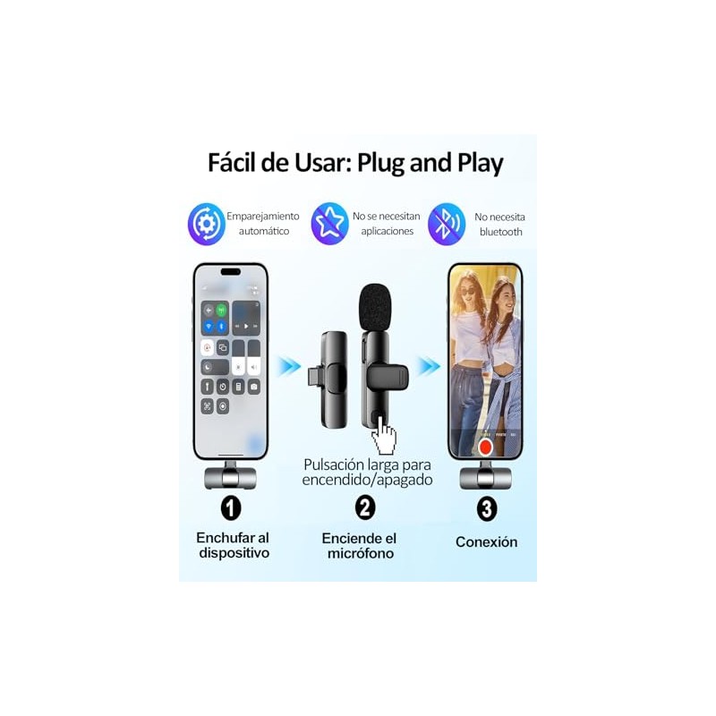 Bebeay 2 Pack Micrófono Inalámbrico para Celular-Negro