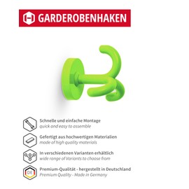 Gedotec Ceiling hook made of plastic, KITA, 1 piece rotating hook for screwing, apple green, S 2070-G60Y, hook for concealed attachment, coat hook for wardrobes, lockers, child-safe