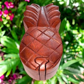 Jewelry Box Handcrafted Suar Wood Pineapple puzzle Box, Tropical Keepsake Storage