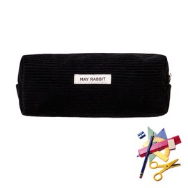 LILIKAI Pencil Case, Aesthetic Pencil Case, Corduroy Fabric, Beige Pencil Case, Zip Pencil Case, Study Pencil Case, Cute Fabric Pencil Case Bag, for Girls, black, Pencil case with zip