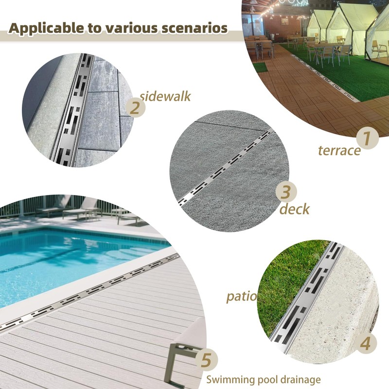 Pool Deck Drain Channel, 1-7/16" W x 3.3' L, 304