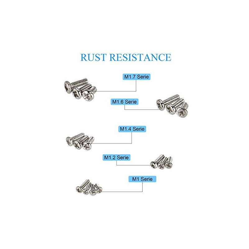 800pcs Tiny Screws for Electronics, M1/M1.2/M1.4/M1.6/M1.7 Very Small Phillips Pan