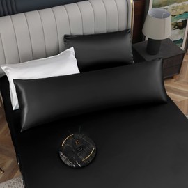 Homiest Satin Body Pillow Cover, Black Body Pillowcase 20 x 54 Inch Pillowcovers with Envelope Closure, Luxury & Ultra Soft Body Size Pillow Cases for Hair and Skin, Cooling Long Pillow Cover