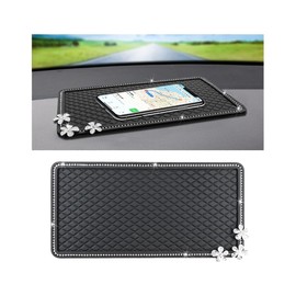 HZEL Bling Car Dashboard Non Slip Mat, Crystal Rhinestone Vehicle Dash Grip Pad Pad for Phone Sunglasses Electronic Devices, Diamond Sticky Automotive Gripping Mat Accessories, Universal Fit (Flower)