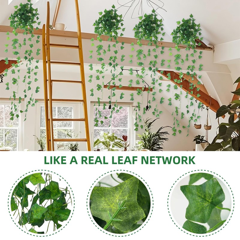 40.5Ft/12 Pack Aesthetic Artificial Greenery, Green Vines Decorations, Artificial Ivy