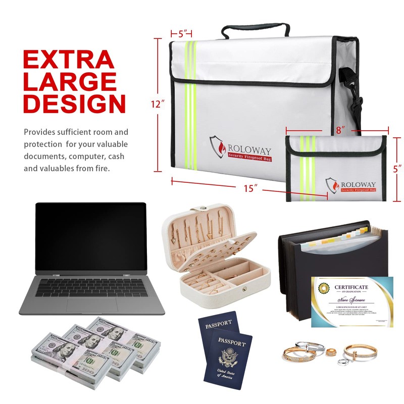 ROLOWAY Large (15 x 12 x 5 inches) Fireproof Bag