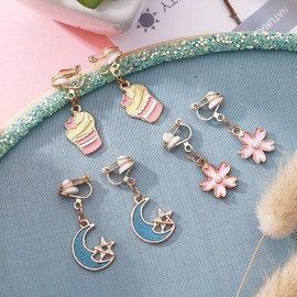 12/16/20 Pairs Aassorted Clip on Earrings Animal Flower Moon Star Clipon Earrings for Women Lady Party Accessory, Metal, Cubic Zirconia