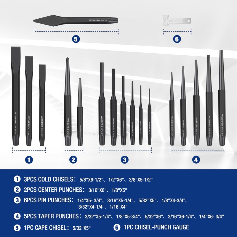 WORKPRO 30 PCS Heavy Duty Punch and Chisel Set with