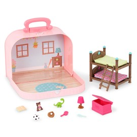 Li’l Woodzeez – Bunk Beds Playset – Travel Toy – Compact Travel Suitcase – Dollhouse Furnitures & Accessories Included – Pretend Play for 3+ Years