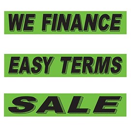 EZ LETTERING Vinyl Windshield Stickers 3 Dozen 15 Inch Chartreuse Slogans WE Finance, Easy Terms, Sale Dealership Pro Pack for Car Lots