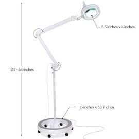 Brightech LightView Pro Magnifying Glass with Stand and Light – Magnifying Floor Lamp with 6-Wheels on a Sturdy Base for Facials – LED Work Light with XL Magnifying Glass for Crafts and Projects