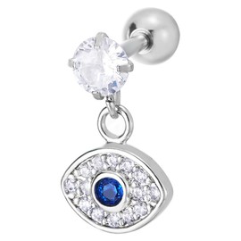 Women's Stainless Steel Solitaire Cubic Zirconia Stud Earrings Dangle with Cubic Zirconia Evil Eye Screw Back 1 Pair, Stainless Steel, Cubic Zirconia