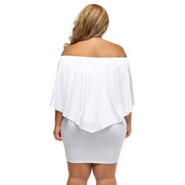 Gloria&Sarah Women's Sexy Off Shoulder Ruffles Multiple Dressing Layered Plus Size Mini Dress,White,XXX-Large
