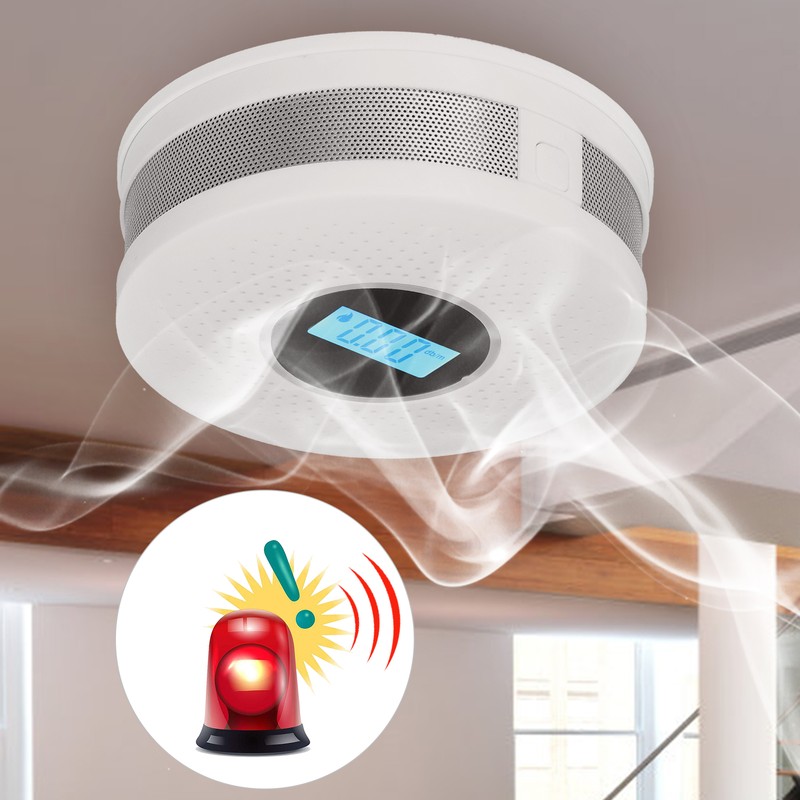 CO Smoke Combination Detector Photoelectric Sensor Sound Light Alarm LCD
