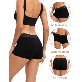 INNERSY Boyshort Underwear for Women Cotton Lace Boxer Briefs Ladies Boyshorts Panties 3 Pack(Large,Solid Black)