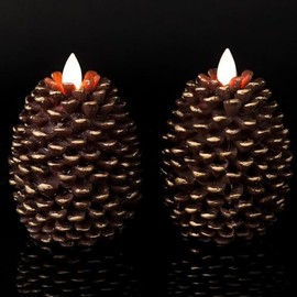 SEHNSY 2 Pack Real Wax LED Pinecone Candles with 6H Timer - Battery Operated Flameless Flickering Candles for Fall Winter Home Decor - Rustic Brown Tabletop Decoration (4.3"x6")