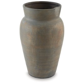 Signature Design by Ashley Brickmen Antique Indoor 12" Ceramic Tabletop Vase with Wide Mouth, Gray & Light Brown