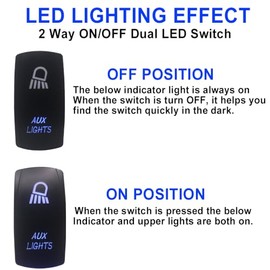 HOKAAER HOKAAER Aux Lights Rocker Switch Toggle On-Off 12V/20A 24V/10A Waterproof 5Pin Laser SPST Toggle Switch Blue Backlit with Jumper Wires Set for Marine Boat Car Truck RV SUV