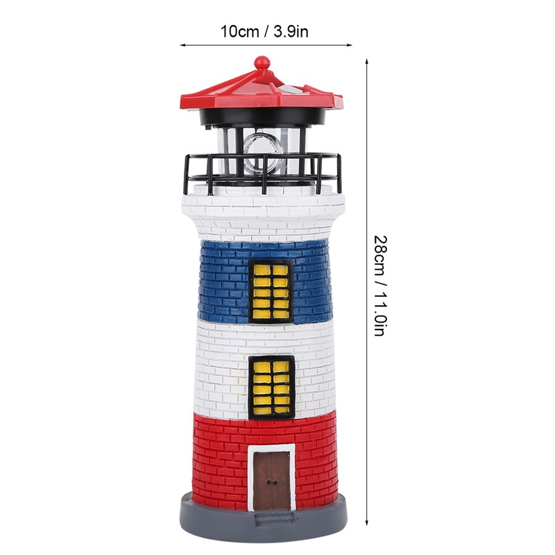 LED Solar Power Lighthouse Statue Rotating Outdoor Light Garden Yard