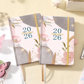 Pocket Calendar 2026 - A6 Appointment Calendar 2026 from January to December, Weekly Planner 2026, Calendar 2026 Book Calendar with Inner Pocket, Elastic Closure, 16 x 10 x 0.5 cm - Pink