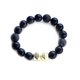 Achiever Chunky Bracelet with 12mm Black Onyx and Agate *Jewels of the Nile* (unisex) ACH-BU1 Healing Crystal Jewelry for Personal Power + Success + Intuition (Black, Women's XL Men's L)