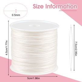 Waxed Cord, 0.5 mm x 106 m Waxed Thread, Wax Cord with Beading Needle, Polyester Cord Waxed Yarn for Bracelets, Necklaces, Jewellery Making, DIY Crafts (White)