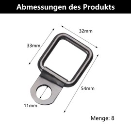 IUSOT Set of 8 lashing eyelets, M8 set, D-ring lashing eyelets, 55 x 32 cm, folding lashing hooks made of stainless steel, lashing eyelets for trailers, trucks, kayak and trailer load securing