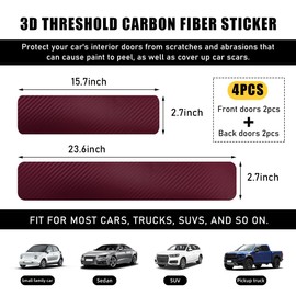 Ohleats 4 PCS Car Door Sill Protectors, Anti Scratch Carbon Fiber Auto Threshold Cover Strips, Decorative Door Entry Edge Scuff Sticker Universal for Most Vehicles, Car Accessories (Wine Red 3D)