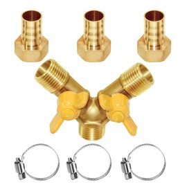 Joywayus 3 Way Shut off Ball Valve 5/8" Hose Barb Y Shaped 2 Switch Brass Fitting