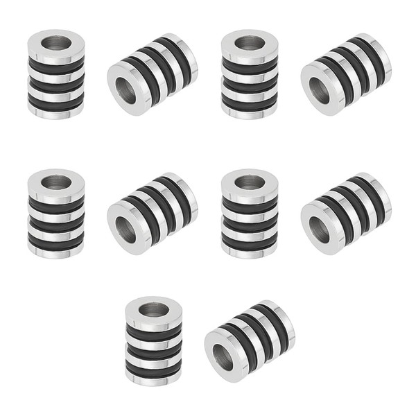 UNICRAFTALE Pack of 10 304 Stainless Steel European Beads Large Hole Beads Grooved Beads with Round Plastic Pillar Beads European Spacer Beads Metal Beads for DIY Jewellery Making Hole 4 mm