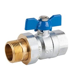 Brass Full Bore Compression Ball Valve, Male X Female Threaded Fitting, with a Blue Butterfly Handle