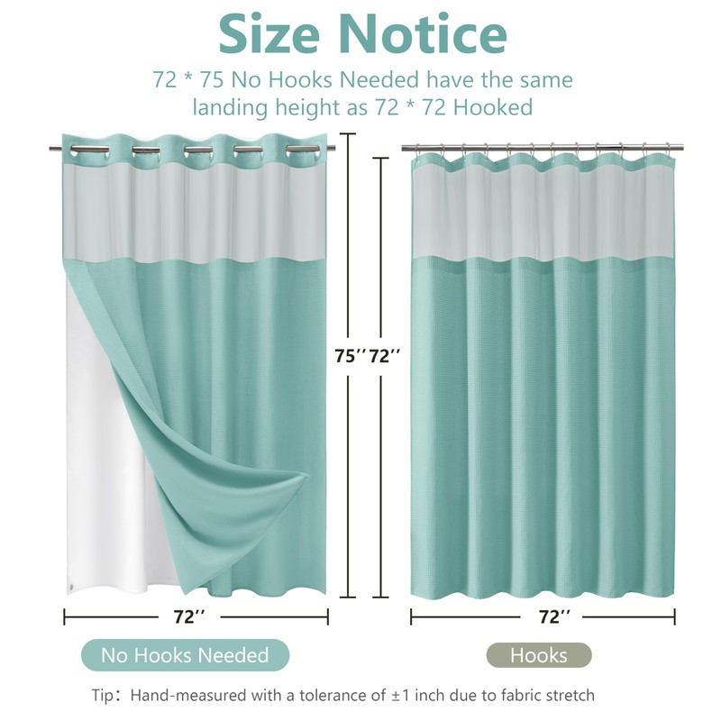 PILOTSHARK No Hook Waffle Weave Shower Curtain Set with Snap-in