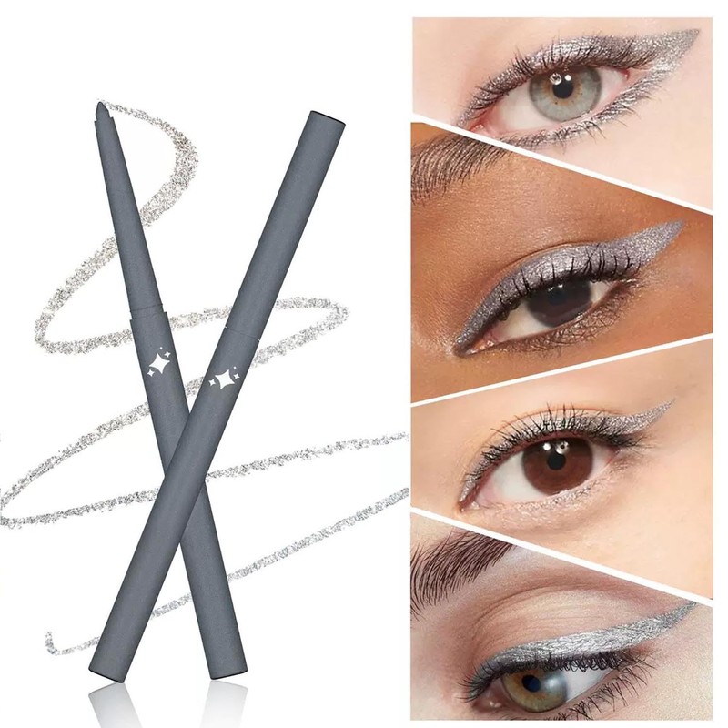 Wavuketu Silver Grey Eyeliner Waterproof Silver Gray Eyeliner Pencil Retractable