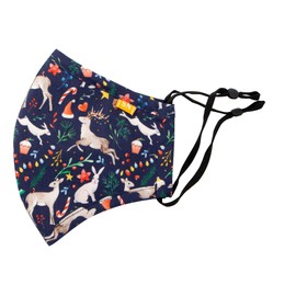 Spring Notion Reusable Washable Festive Christmas New Year Cotton Cloth Face Mask for Adults and Kids Reindeer L