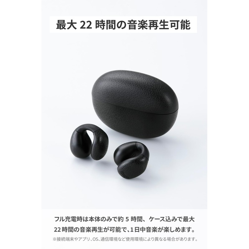 Elecom LBT-OWS03BK-EC Wireless Earphones, Bluetooth 5.4, Ear Cuff, Lightweight, AAC