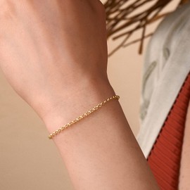 GELIN Rolo Chain Bracelets Adjustable Bracelet in 14K Solid Gold