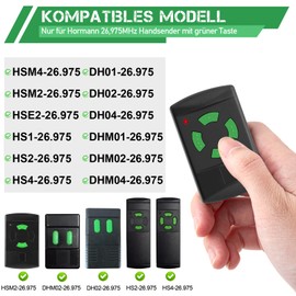 pepape Garage Door Remote Control for Hörmann HSM4-26.975, HSM2-26.975, HS2-26.975, DH01-26.975, DHM02-26.975, Compatible with Hörmann 26.975MHz Garage Door Opener Handheld Transmitter