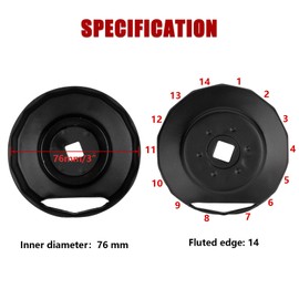 Tapa de filtro de aceite 76mm x 14 Flautas, PSLER Llave de Instalación o Remoción de Filtro de Aceite para Electra Glide Road King Heritage Softail (No Incluye '15-later XG), Negro