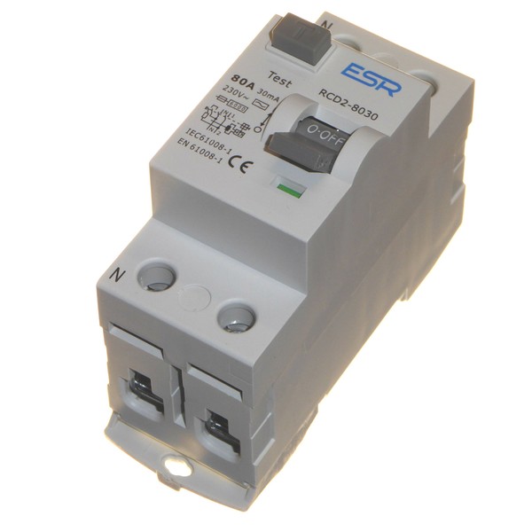 80 Amp 30mA RCD RCCB Trip Switch Double Pole DIN
