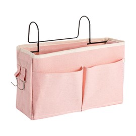 CHUNLINLAODA Canvas Bedside Hanging Storage Pockets Dorm Bed Organizer with Hooks Mulit-purpose Hanging Storage Bag for Home Office School Bunk Bed Dorm Hospital (pink)