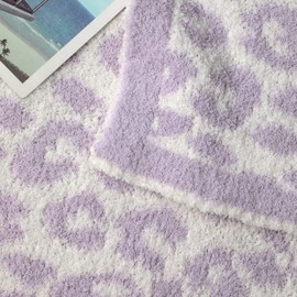 bearberry Fuzzy Leopard Knitted Throw Blanket Soft Cozy Warm Microfiber Blanket for Couch Sofa Bed Travel (Purple/Cream, 50"x60")