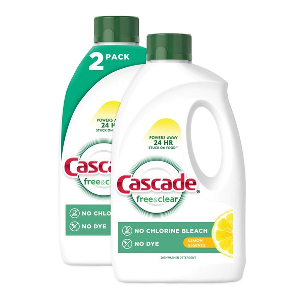 Cascade Free & Clear Gel Dishwasher Detergent Liquid Gel, Lemon Essence, 60 Fl Oz (Pack of 2)