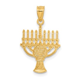 14K Solid Two Tone Yellow White Gold Menorah Necklace Judaica Religious Chain Pendant Israel Charm Only