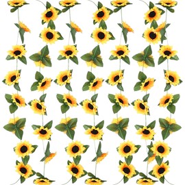 JazSwirl Sunflower Garland, 3 Pack 7.5ft Yellow Sunflower Garland for Decoration, Artificial Sunflower Decorations, Silk Sunflower Vine with Greenery Indoor Outdoor