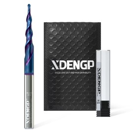 XDENGP Spiral Tapered Ball Nose Spiral Router Bit for CNC, 3.92 Deg 2 mm Tip Dia, 2 Flute and 1-1/4 inch Cutting Length 1/4 inch Shank with NACO Coated Carbide End Mill for Wood 2D/3D Carving